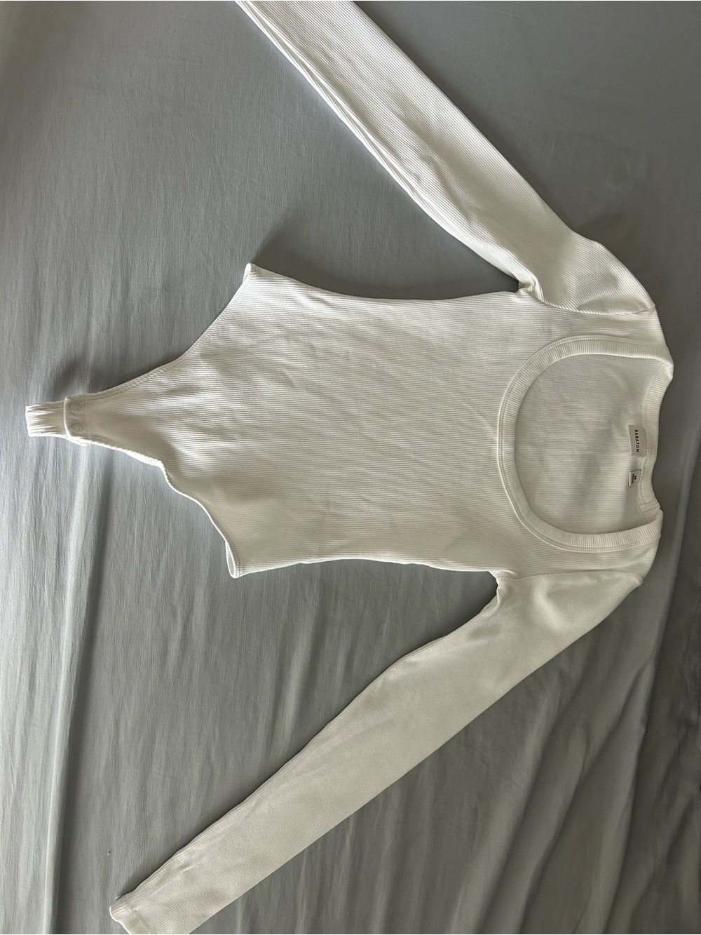 Babaton White Ribbed Long-Sleeve Scoop-Neck Bodysuit